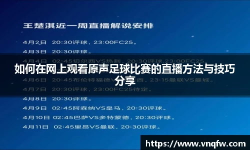 如何在网上观看原声足球比赛的直播方法与技巧分享